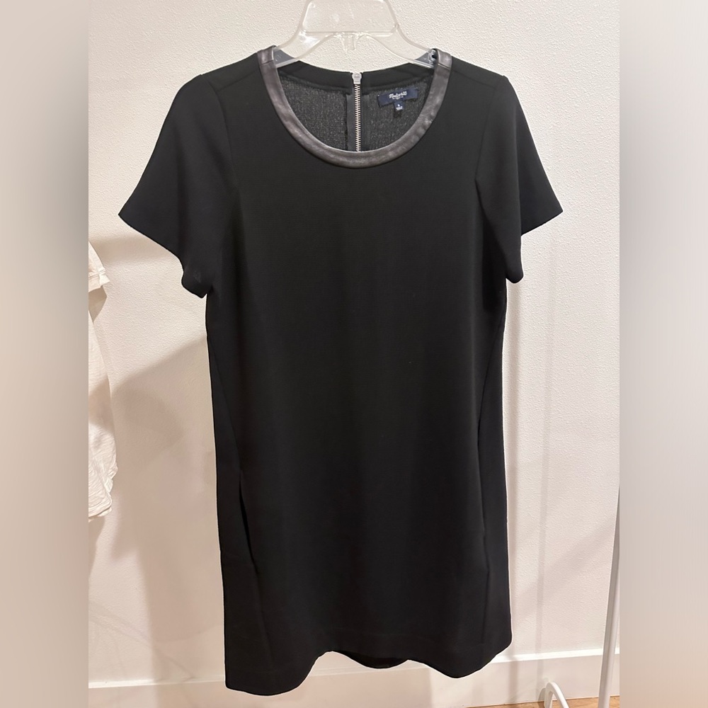 Black Madewell Dress with Leather Collar and Pockets